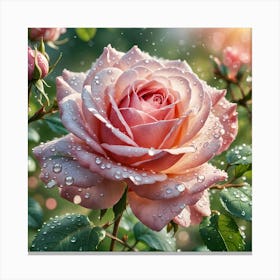 Pink Rose With Water Droplets 1 Canvas Print