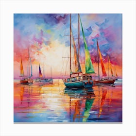 Sailboats At Sunset 26 Canvas Print