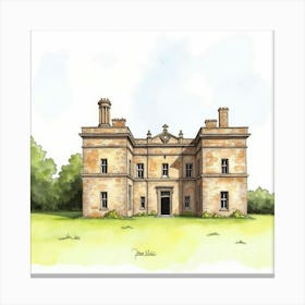 Watercolor Illustration Of The Seaton Delaval Hall In Northumberland, Capturing Its Dramatic Design And Historic Charm Canvas Print