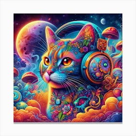 Cat With Headphones Canvas Print