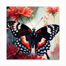 Butterfly On Red Flowers Canvas Print