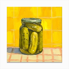 Pickles In A Jar Yellow Background 3 Canvas Print