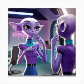 Purple Alien In A Mirror Canvas Print