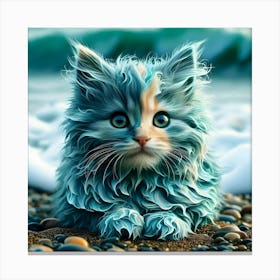 Blue Cat On The Beach Canvas Print