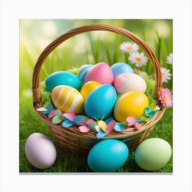 Easter Basket With Colorful Eggs Canvas Print