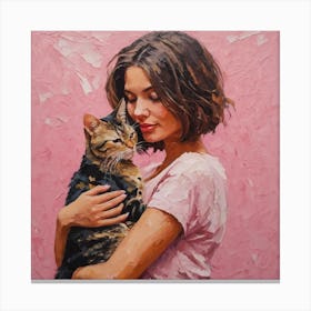 Girl With A Cat 4 Canvas Print