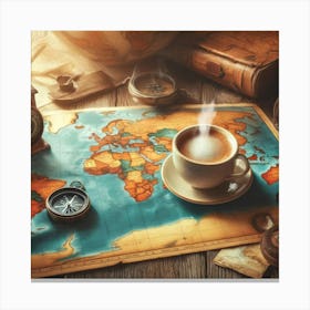 Adventure Awaits Coffee Lover Wall Print Art An Inspiring Scene Combining The Love For Coffee And Travel, Perfect For Adding A Sense Of Wanderlust And Excitement To Any Space Canvas Print