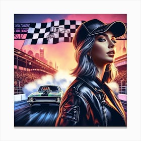 Girl In A Leather Jacket And Hat Canvas Print
