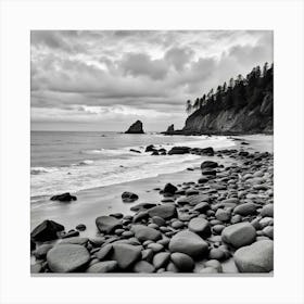 Black And White Rocky Beach Canvas Print