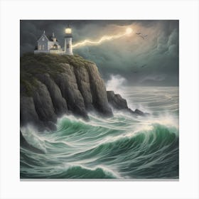 Lightning On The Cliff Landscape Canvas Print