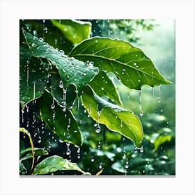 Rain Drops On Leaves Canvas Print
