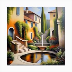 Fountain In The Garden Canvas Print
