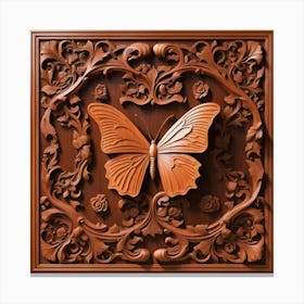 Carved Wood Decorative Panel with Butterfly III Canvas Print