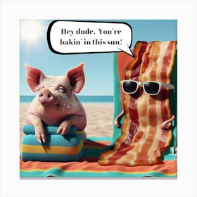 Funny Pig and Bacon Scene Canvas Print