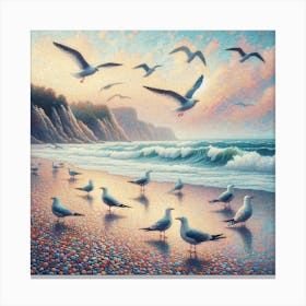 Seashore and seagulls 5 Canvas Print
