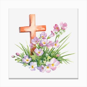 Easter Cross And Flowers Canvas Print