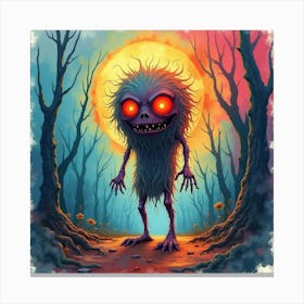 Horror Being In A Colorful Watercolor Nightmare, Creeping 1 Canvas Print