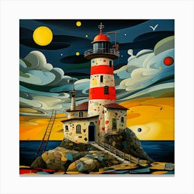 Lighthouse At Night 3 Canvas Print