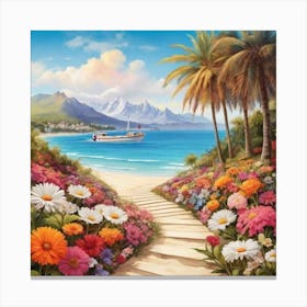 Flowers near Path To The Beach Canvas Print