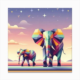 Polygonal Protectors Elephants Canvas Print