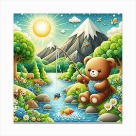 Teddy Bear Fishing 3 Canvas Print