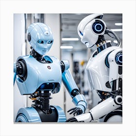 Two Robots In A Factory Canvas Print