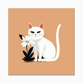 White Cat With Flower Canvas Print