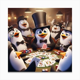 Penguins Playing Poker Canvas Print