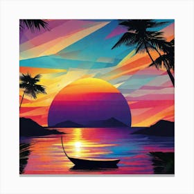 Sunset With Palm Trees 5 Canvas Print