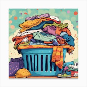 Laundry Basket With Clothes Canvas Print