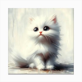 Adorable Gaze Fluffy Kitten Oil Portrait Canvas Print