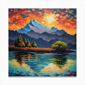 Alpine Glow: Sunset Majesty Over Snow-Capped Peaks and Reflective Lake fine wall art 1 Canvas Print