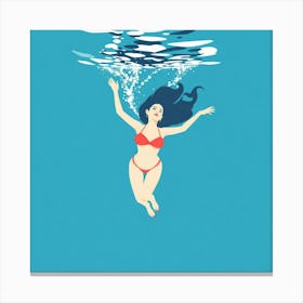 Woman Swimming Underwater Canvas Print