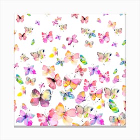 Spring Watercolor Butterflies Square Canvas Print