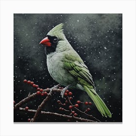 Ohara Koson Inspired Bird Painting Northern Cardinal 4 Square Canvas Print