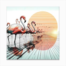 Red Flamingos - Abstract Line Art Illustration 274 Canvas Print