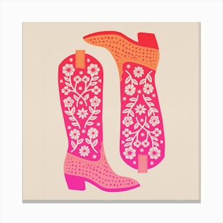 Cowgirl Boots   Hot Pink Ombre Square Canvas Print