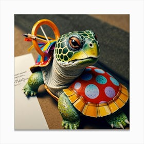 Turtle With A Spinning Wheel Canvas Print