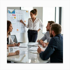 Business Strategy Meeting In Action With A Diverse Group Of Four Adults Two Women And Two Men Stra (2) Canvas Print