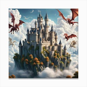 Dragons Flying Over A Castle Canvas Print