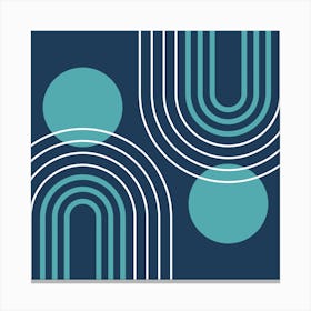 Mid Century Modern Geometric B29 In Navy Blue And Teal (Rainbow And Sun Abstract) 02 Canvas Print