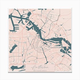 Amsterdam Netherlands Pink and Blue Cute Script Street Map Canvas Print