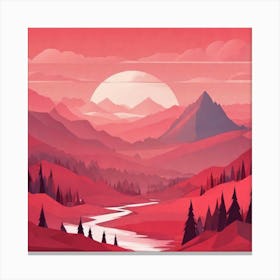 Misty mountains background in red tone 71 Canvas Print