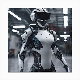 Robot Woman Standing In A Factory Canvas Print