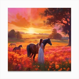 Girl In A Field Of Flowers Canvas Print