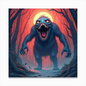 Horror Creature Emerging From A Vibrant Watercolor Abyss 1 Canvas Print