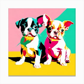 'Boston Terrier Pups' , This Contemporary art brings POP Art and Flat Vector Art Together, Colorful, Home Decor, Kids Room Decor,  Animal Art, Puppy Bank - 19th Canvas Print