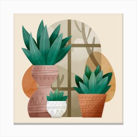 Houseplants by the Window Watercolor Canvas Print