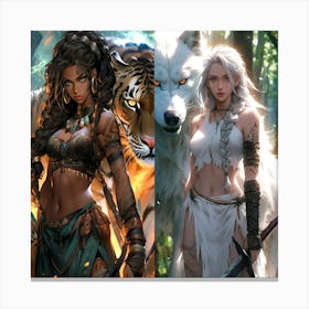 Two Women And A Tiger Canvas Print