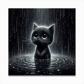 Black Cat In The Rain Canvas Print